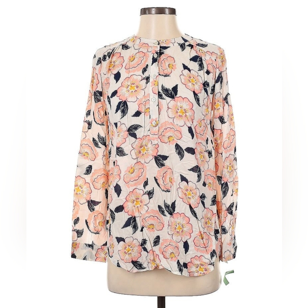 Ann Taylor LOFT  Ladies Floral Blouse, Ladies Size X-Small Pink and White